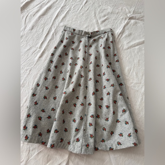 Vintage Grey Floral Midi a line Skirt union made xs s - Picture 13 of 14
